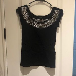 Bebe silver details on neck mesh sides top
